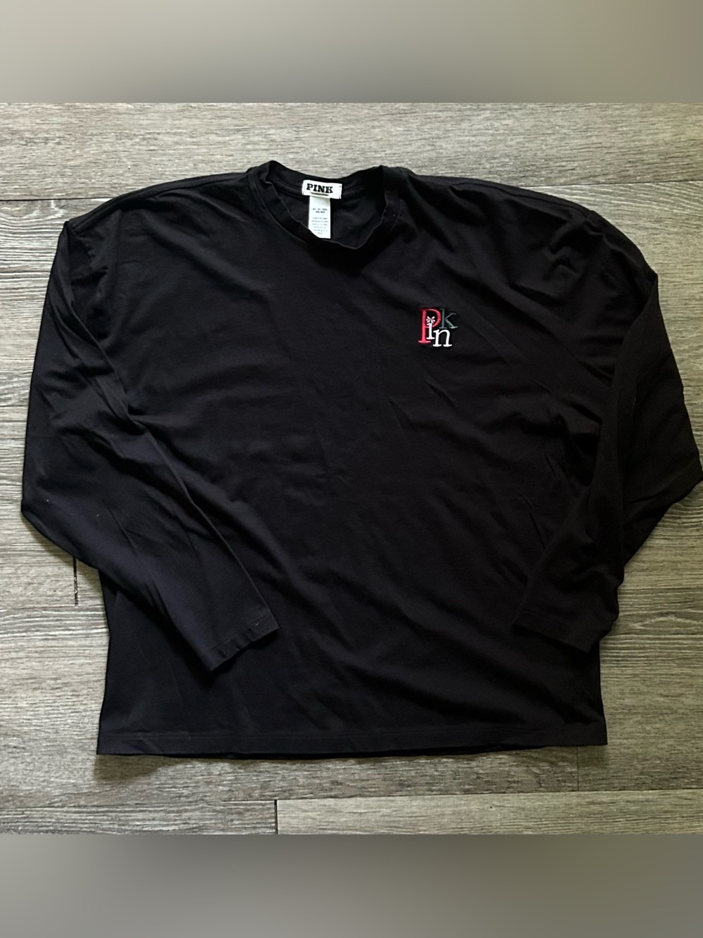 PINK Victoria's Secret Black Long Sleeve Tee with Red & White Logo